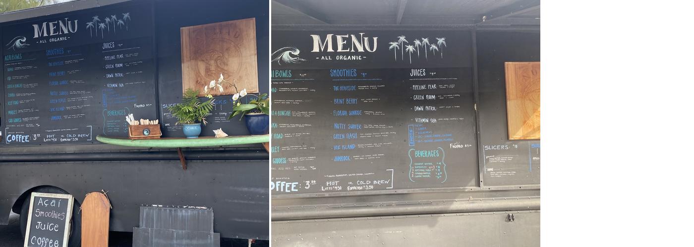 Nomad Surf Juice and Coffee Menu