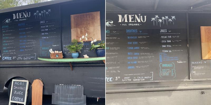 Nomad Surf Juice and Coffee Menu