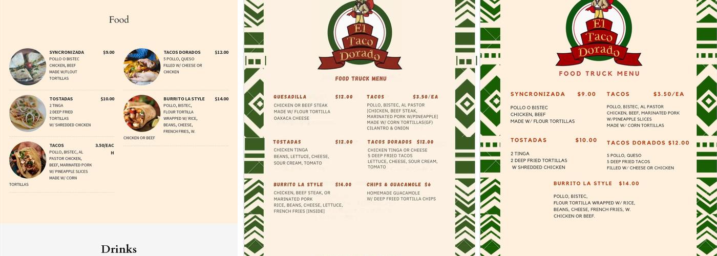 El Taco Dorado Menu