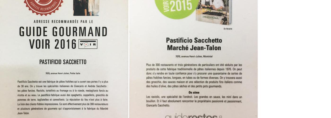 Pastificio Sacchetto Inc Menu