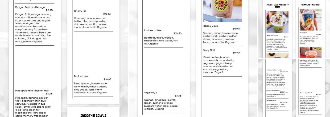 Wonky Blends Menu