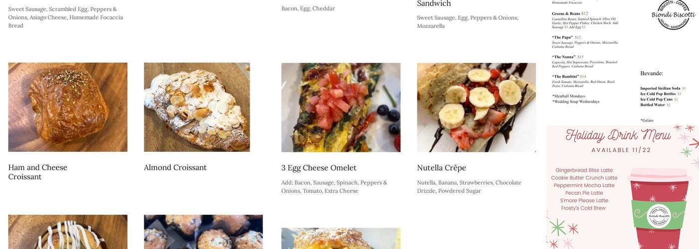 Biondi Biscotti Menu