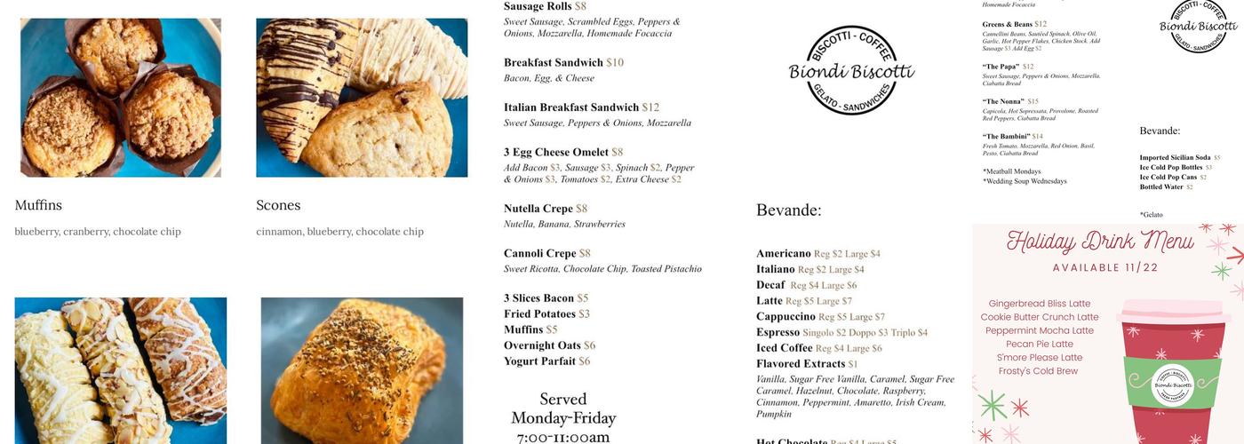 Biondi Biscotti Menu