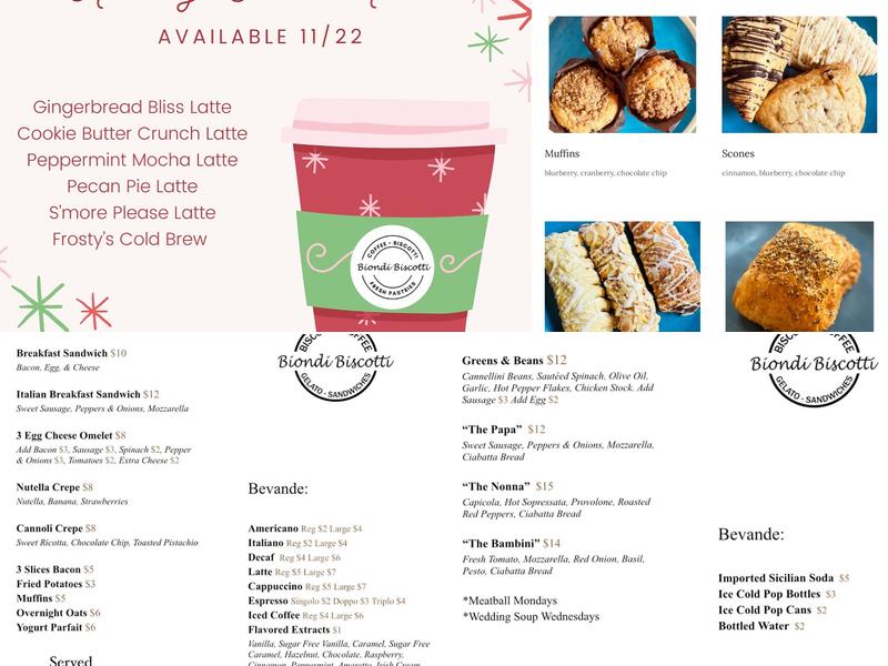 Biondi Biscotti Menu