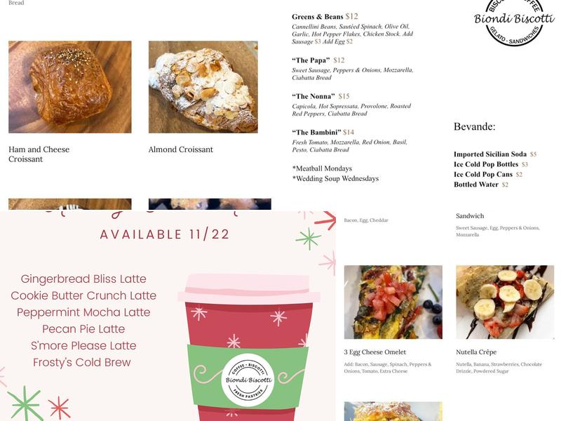 Biondi Biscotti Menu