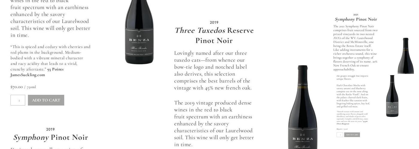 Benza Vineyards Menu