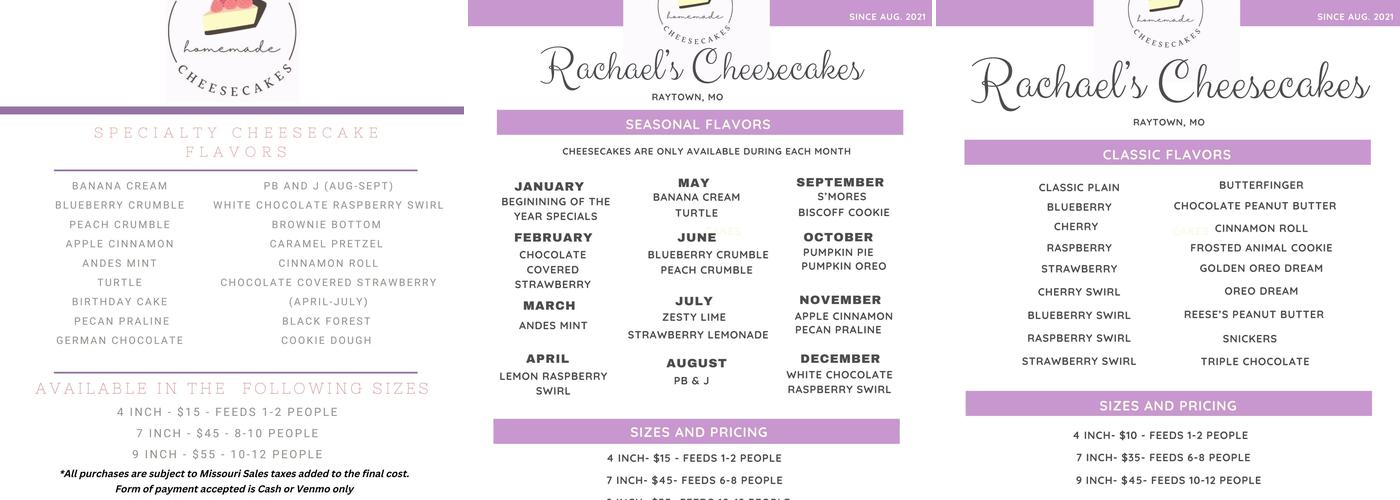 Rachael's Cheesecakes Menu