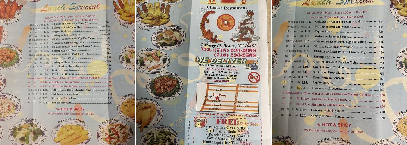 Sun Fung Menu