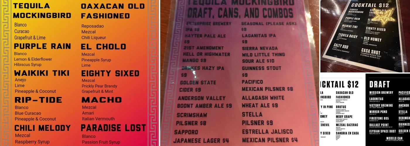Tequila Mockingbird Menu