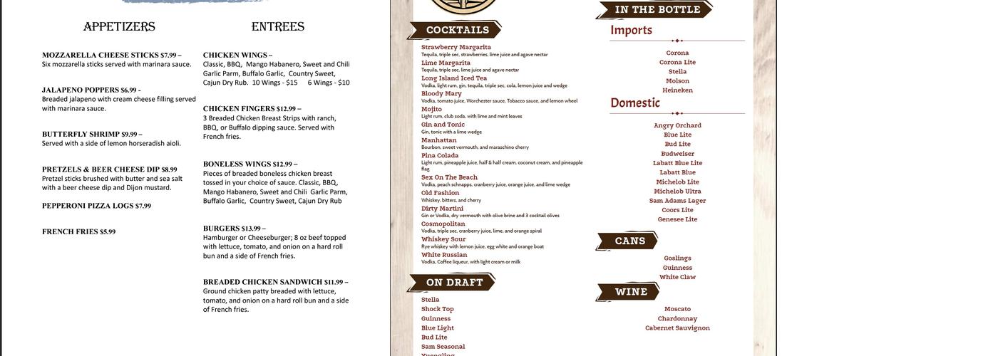 The Oak Barrel Bar & Grill Menu