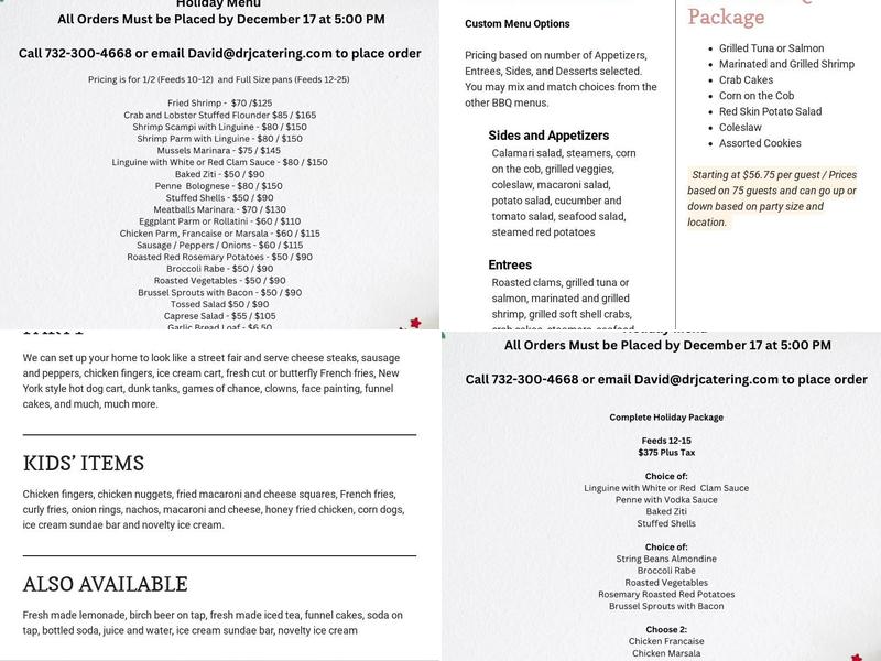 DRJ Catering Menu