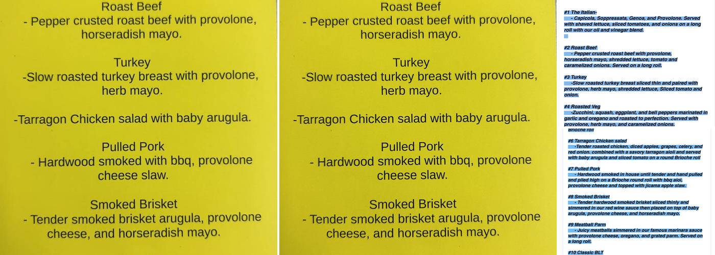 Chef's Commissary Kitchen Menu