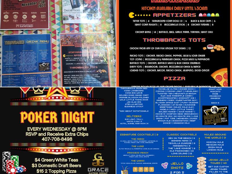 Murphy's Arcade at Throwbacks Menu