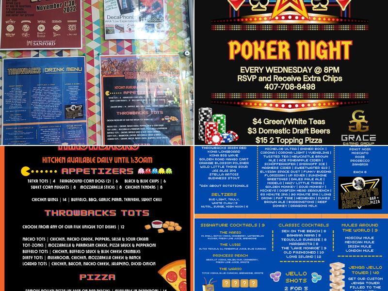 Murphy's Arcade at Throwbacks Menu