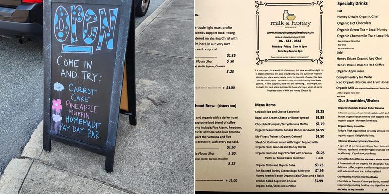 Milk and Honey Coffee Shop Menu