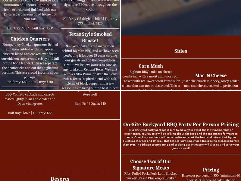 Big Man BBQ LLC | NJ Best BBQ Menu