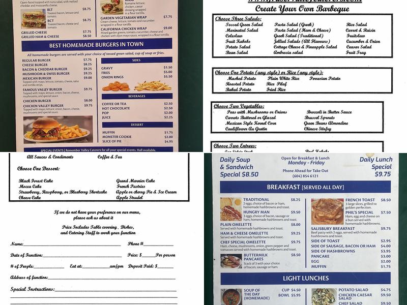 Valley Caterers Menu