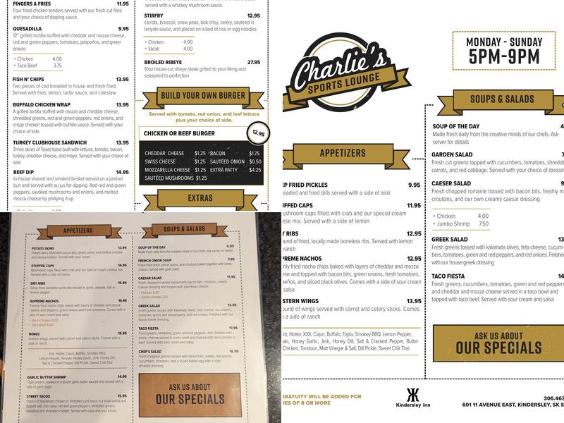 Charlies Lounge Menu