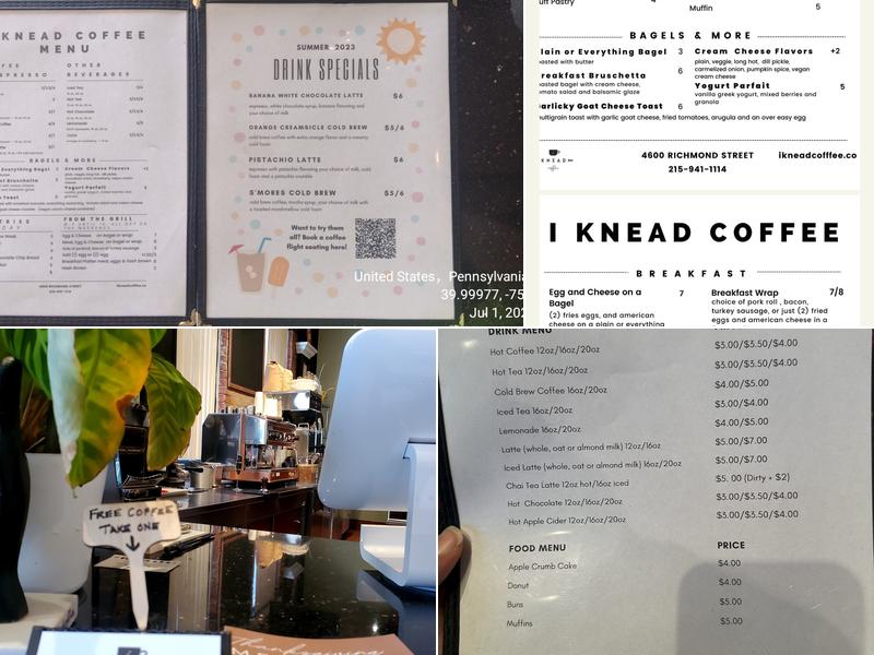 I Knead Coffee Menu