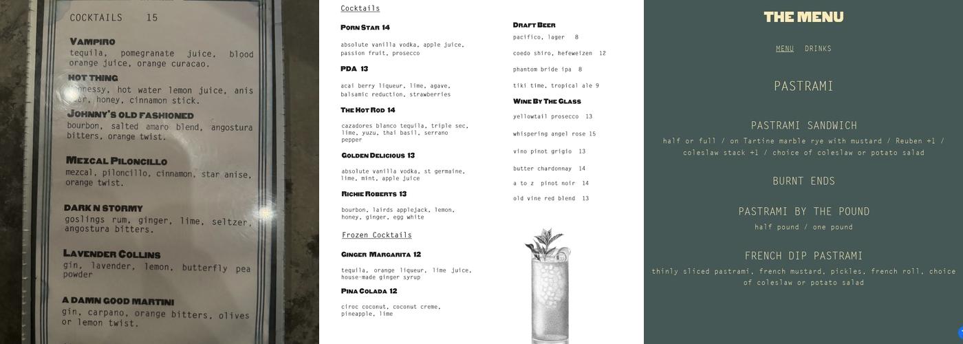 The Bar at Johnny's Menu