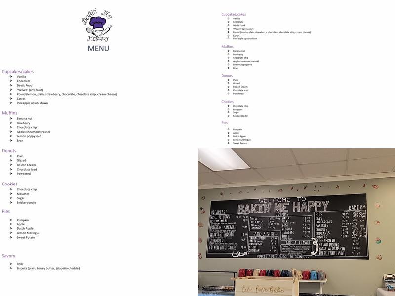 Bakin' Me Happy Menu