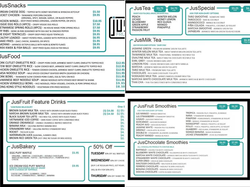 JusFruit Parkdale Menu