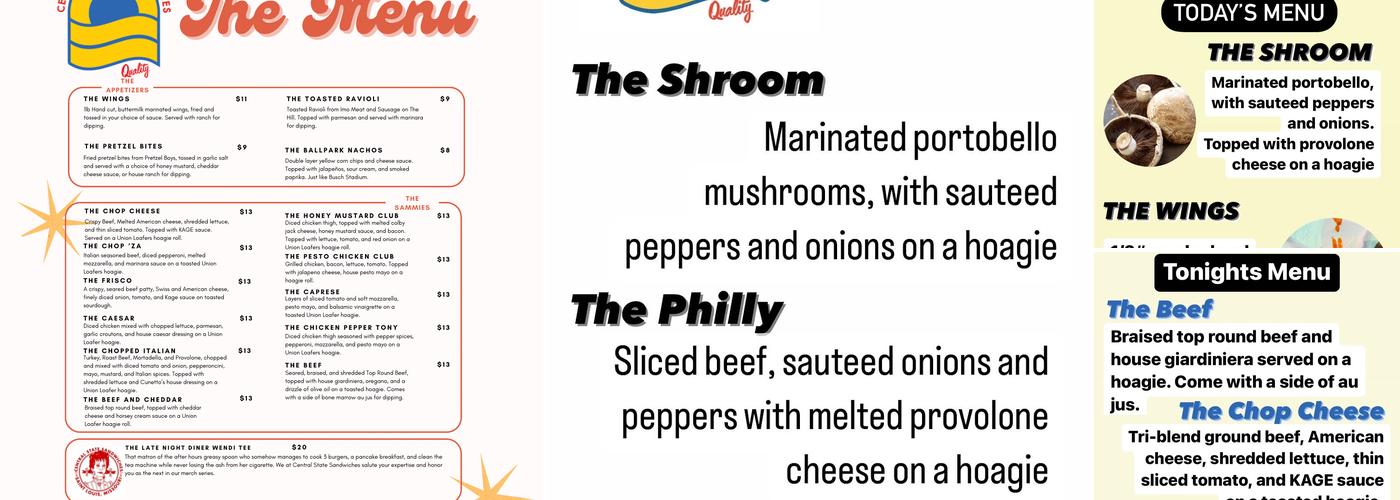 Central State Sandwiches Menu