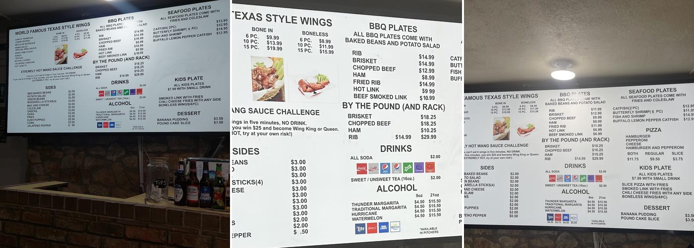 Wangs and Thangs Menu