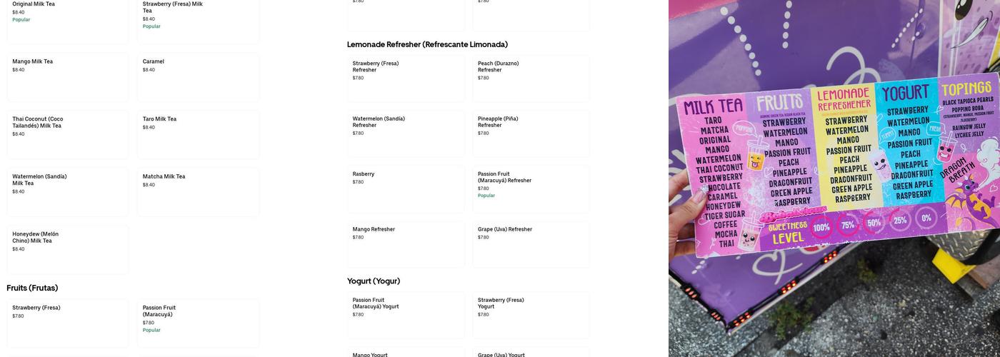 Bobalicious Menu