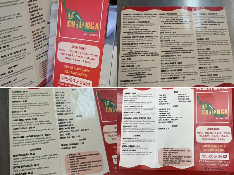 La Chilanga Mexican Food Menu