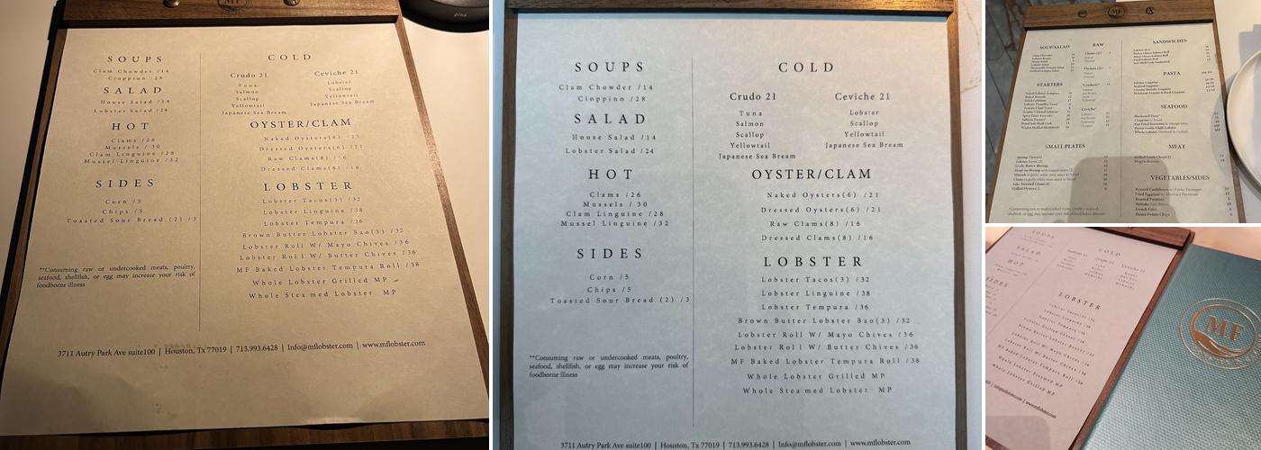 MF Lobster & Ceviche Menu