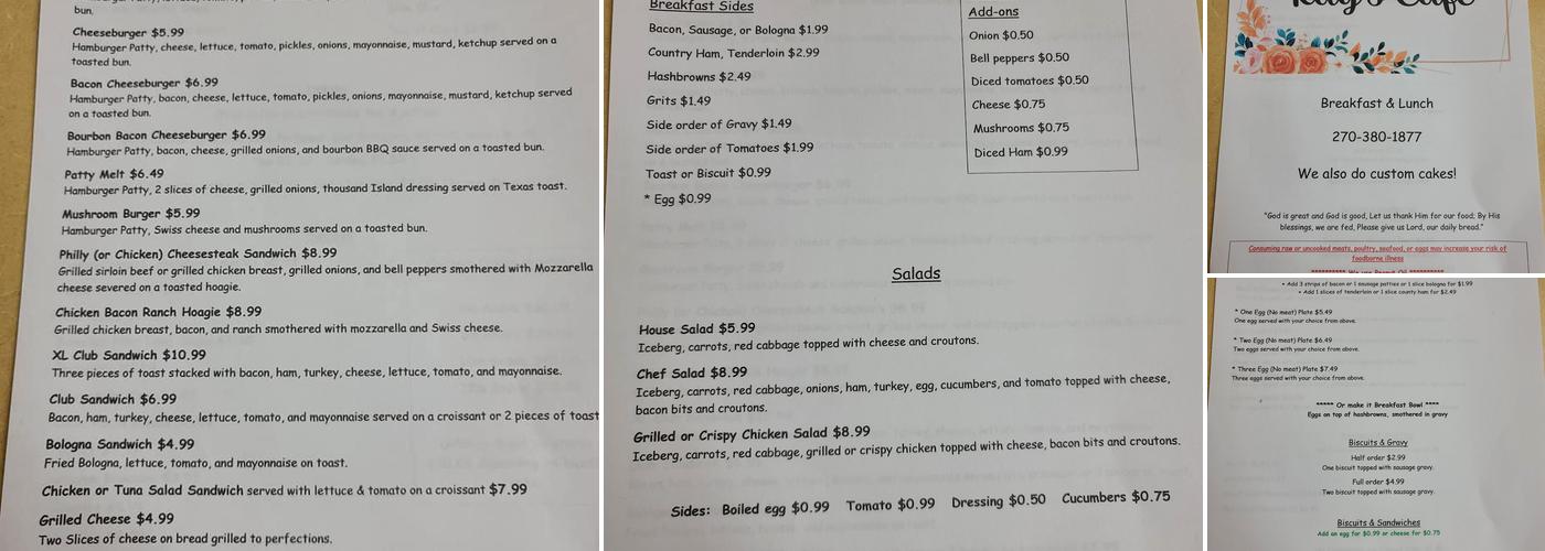 Kay's Cafe Menu
