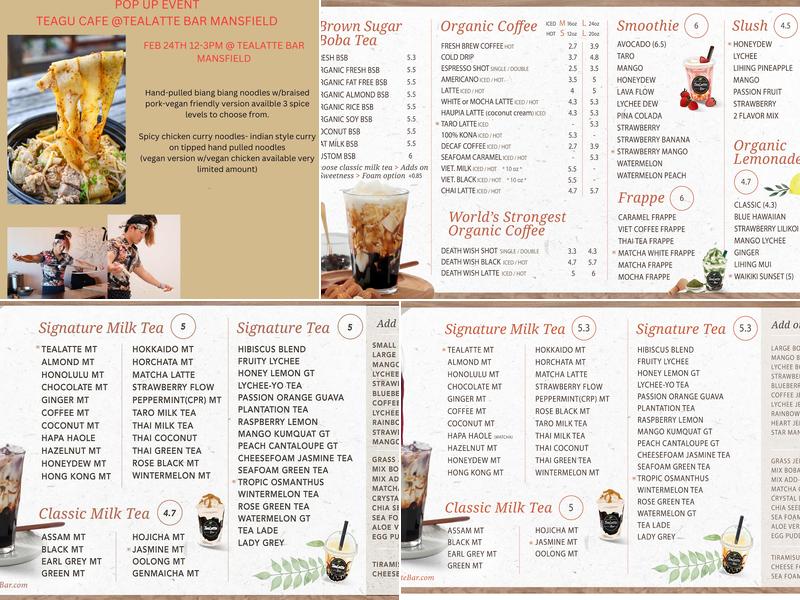 TeaLatte Bar Menu