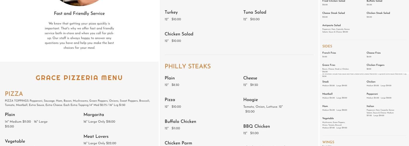 Grace Pizzeria Menu