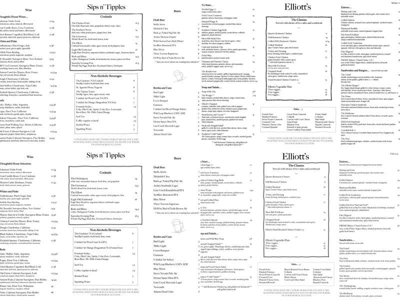 Elliott's Menu