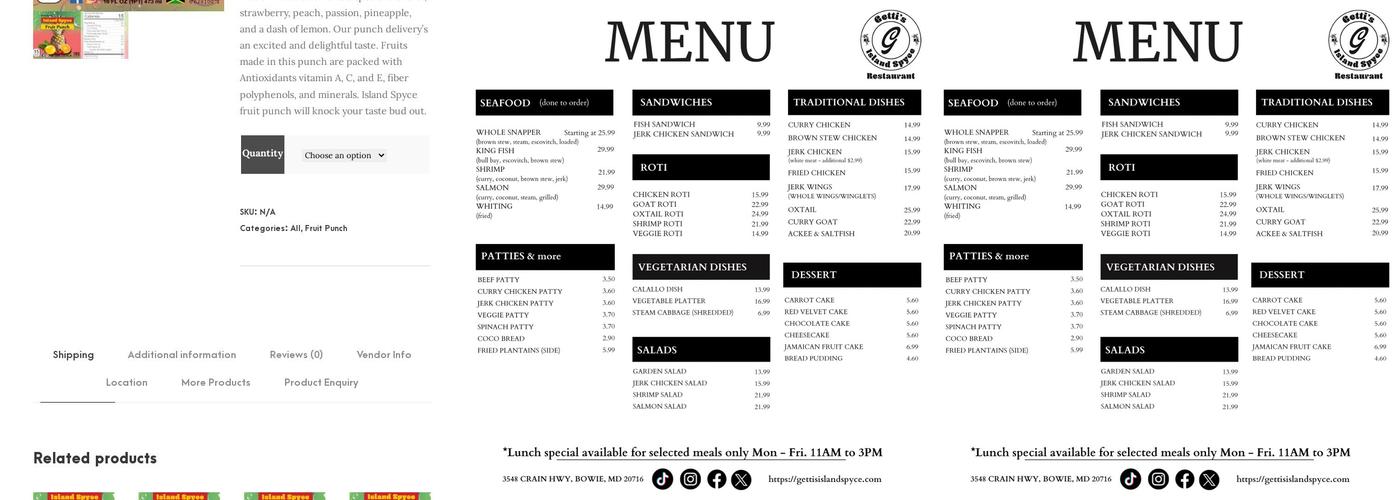 Island Spyce Juices Menu