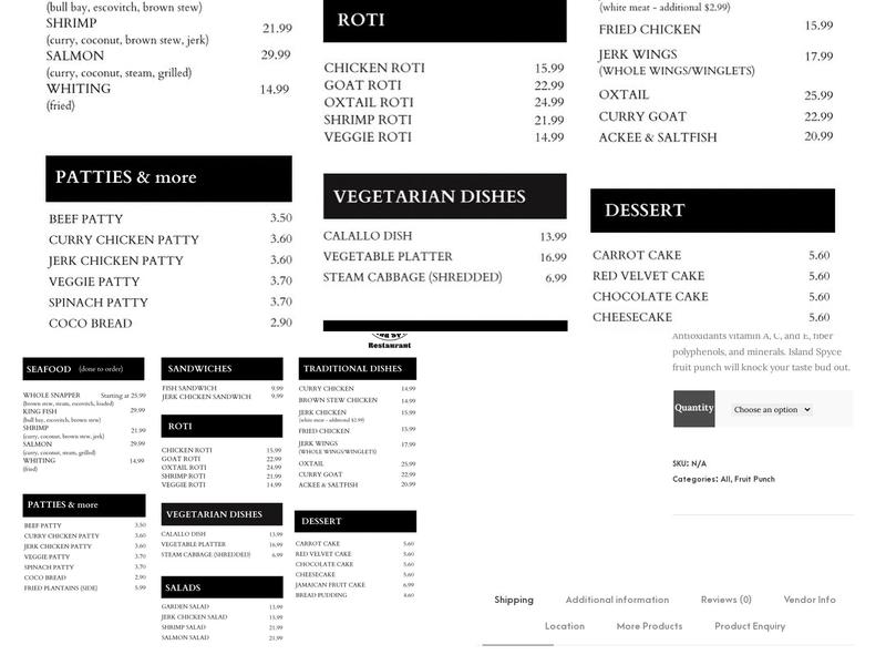 Island Spyce Juices Menu