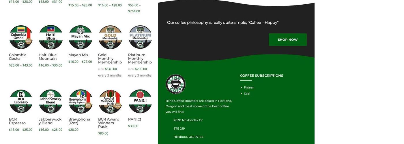 Blind Coffee Roasters Menu