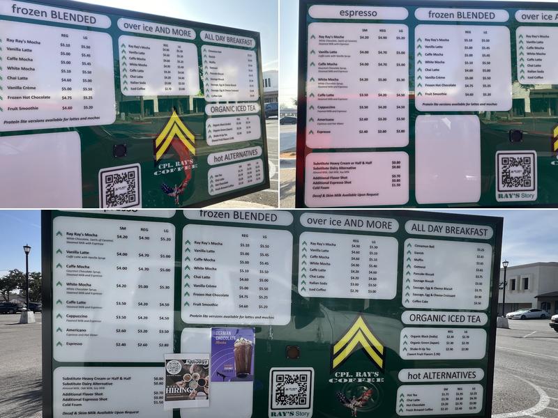 CPL. Ray’s Coffee Menu