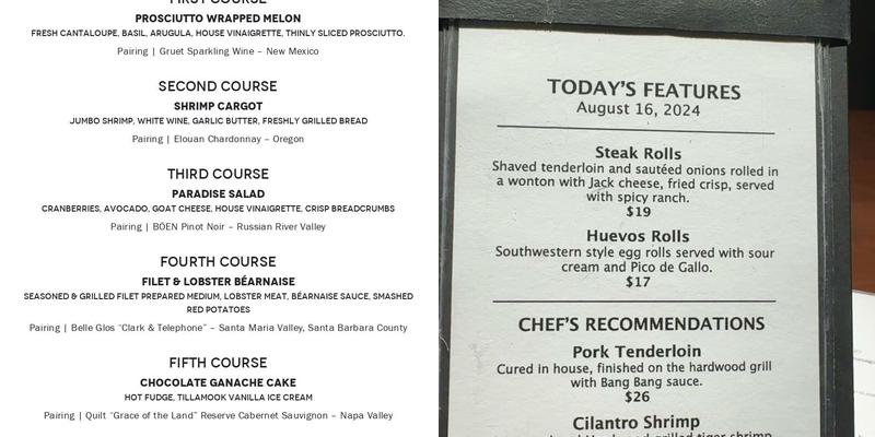 J. Alexander's Restaurant Menu