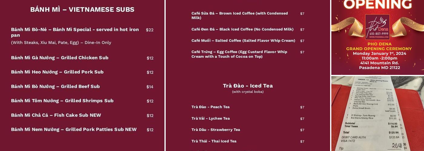 Pho Dena Menu