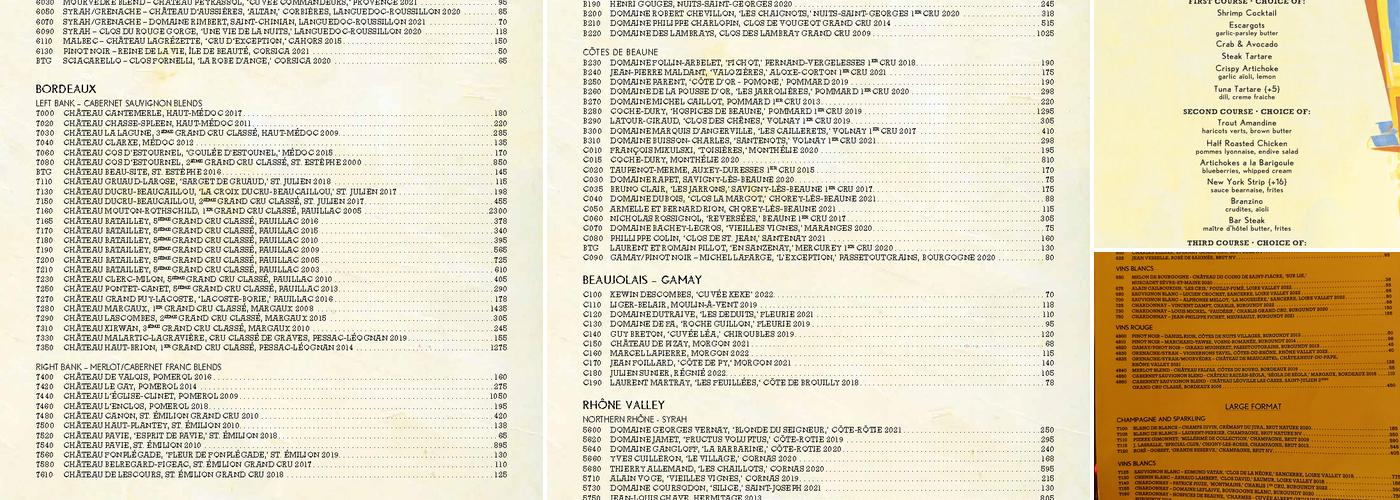 Pastis DC Menu