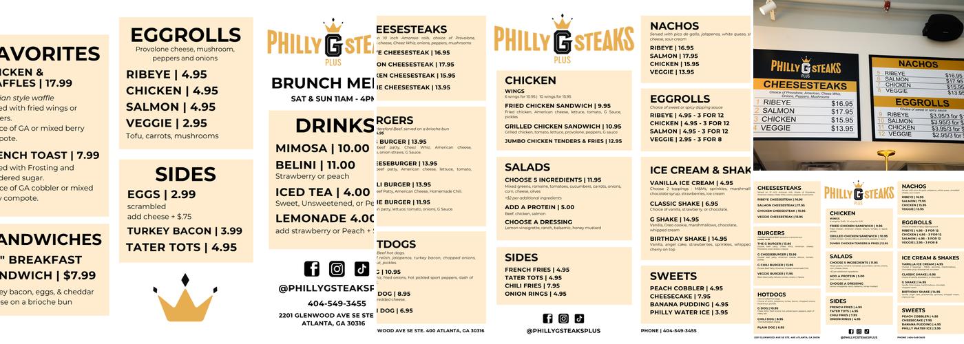 Philly G Steaks Plus Menu