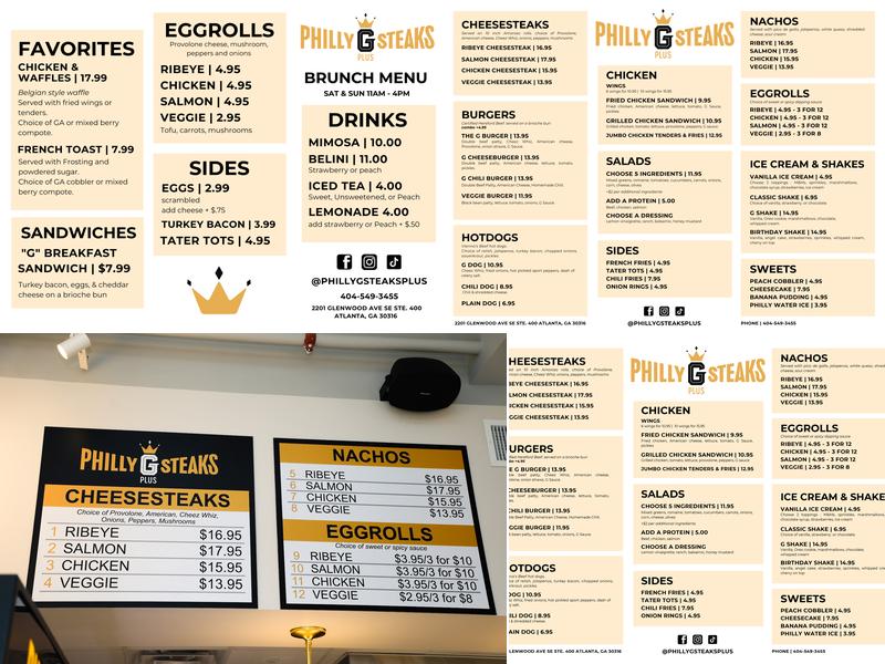 Philly G Steaks Plus Menu