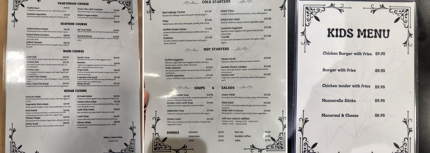 Mesopotamia Kitchen Menu