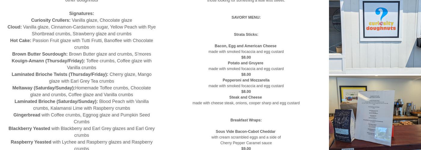 Curiosity Doughnuts Menu
