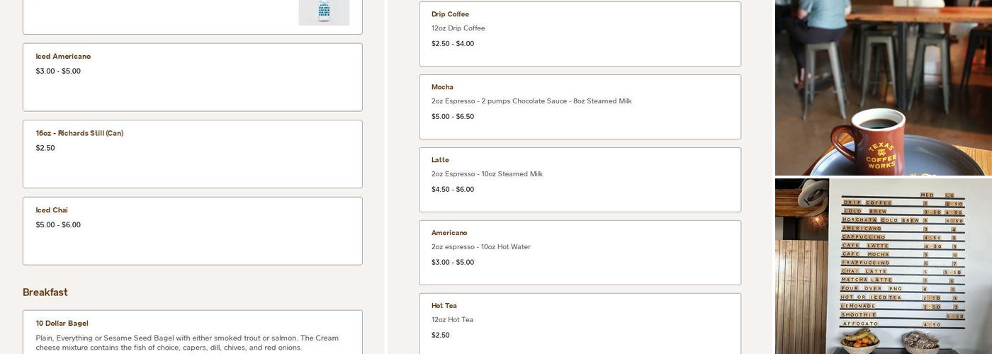 Texas Coffee Works Menu