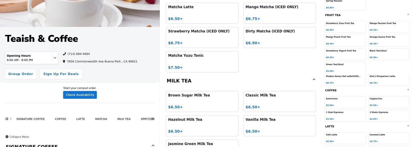 Teaish & coffee Menu