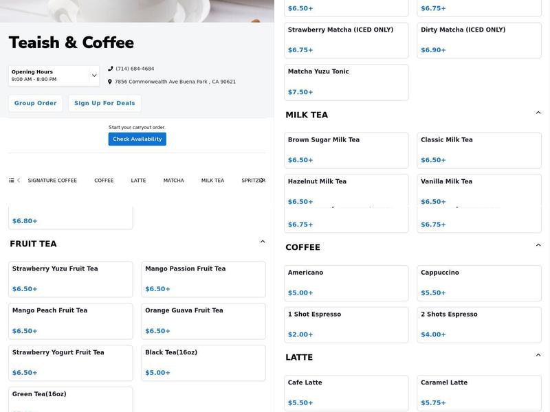Teaish & coffee Menu