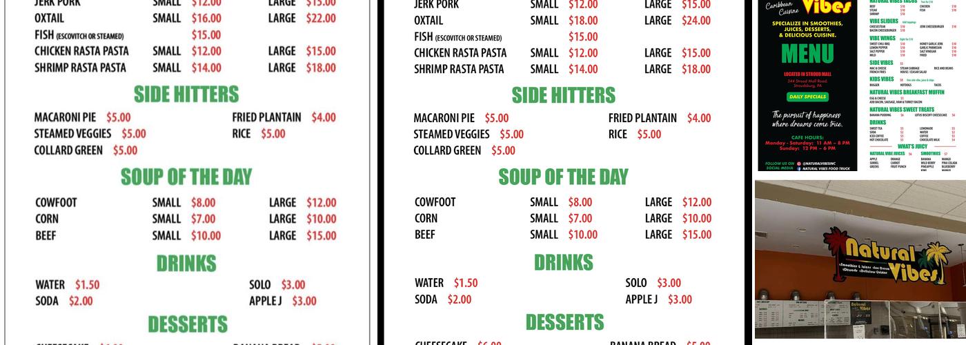 Natural Vibes Menu